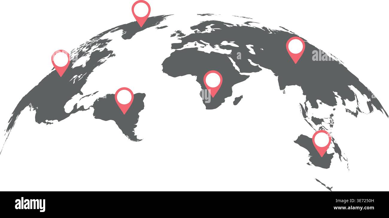 Vector world map with pointers.  Stock Vector