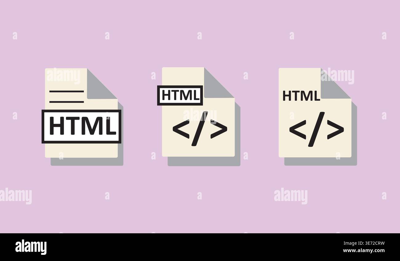 HTML vector icons with web programming symbols. Vector graphics symbols for digital illustrators, graphic designers, and web developers. Stock Vector