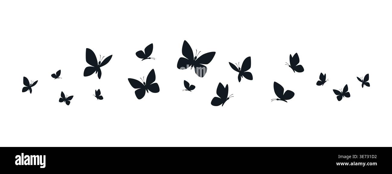 Butterflies silhouette flying on white background. Stock Vector