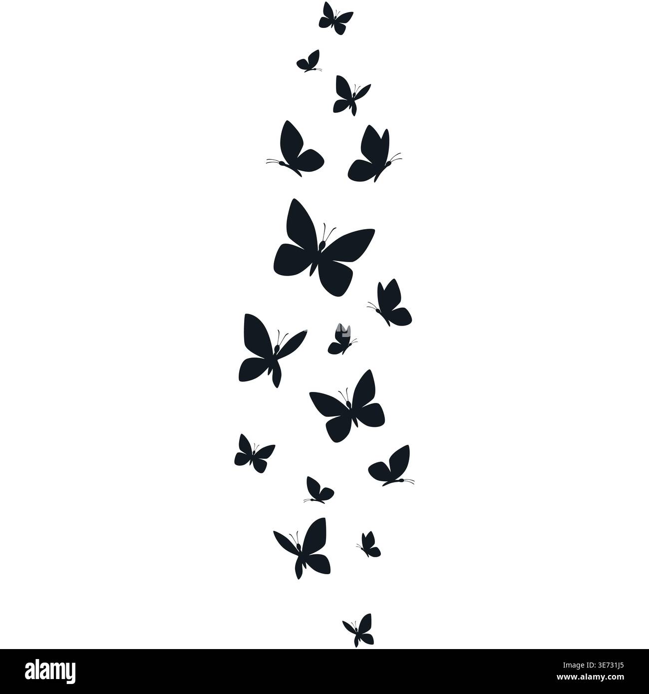 Butterflies silhouette flying on white background. Stock Vector