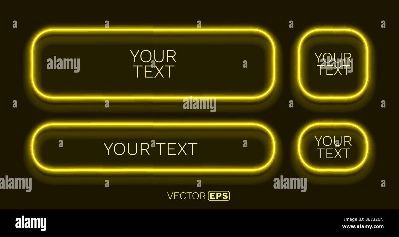 Vibrant neon yellow frames and buttons on a dark background. Customizable glowing UI elements. Vector illustration Stock Vector