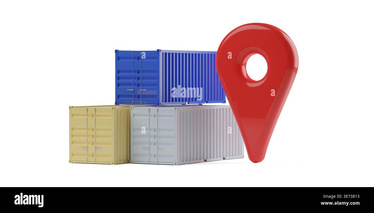 Freight or cargo shipping containers with location tracking marker or ...