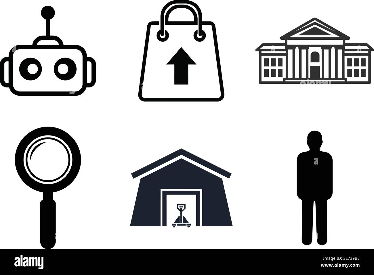 Industrial Logistics and Artificial Intelligence Research Icon Set Stock Vector