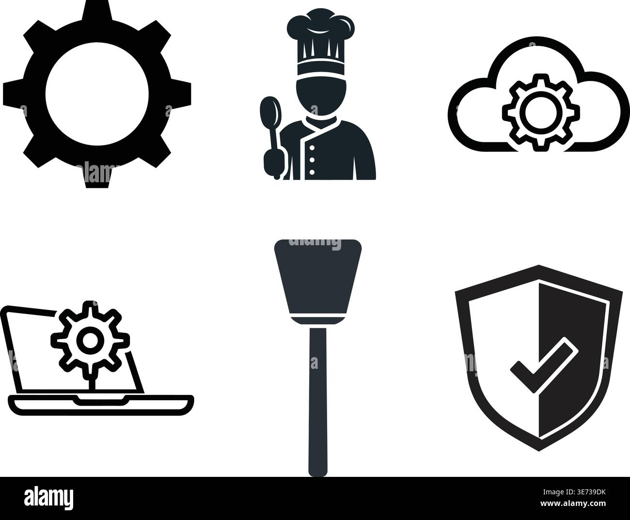 Culinary Industry and Cloud Computing Technology Icon Set Stock Vector