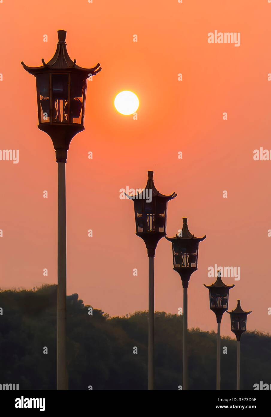 Lampposts at Sunset in Beijing. China. Stock Photo