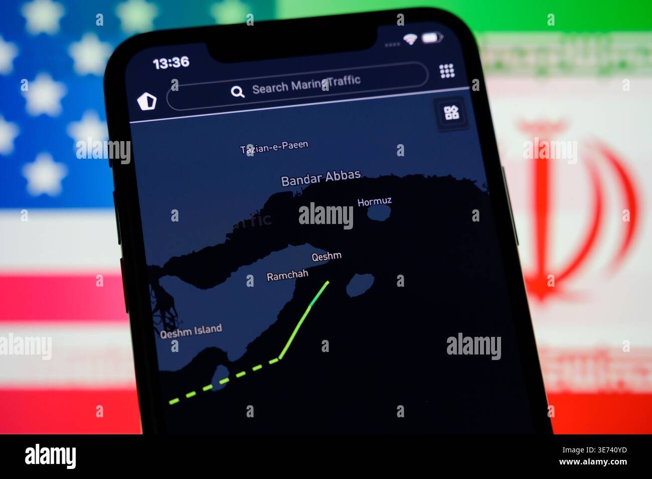 Paris, France - April 9, 2026: The MarineTraffic app on a phone shows ...