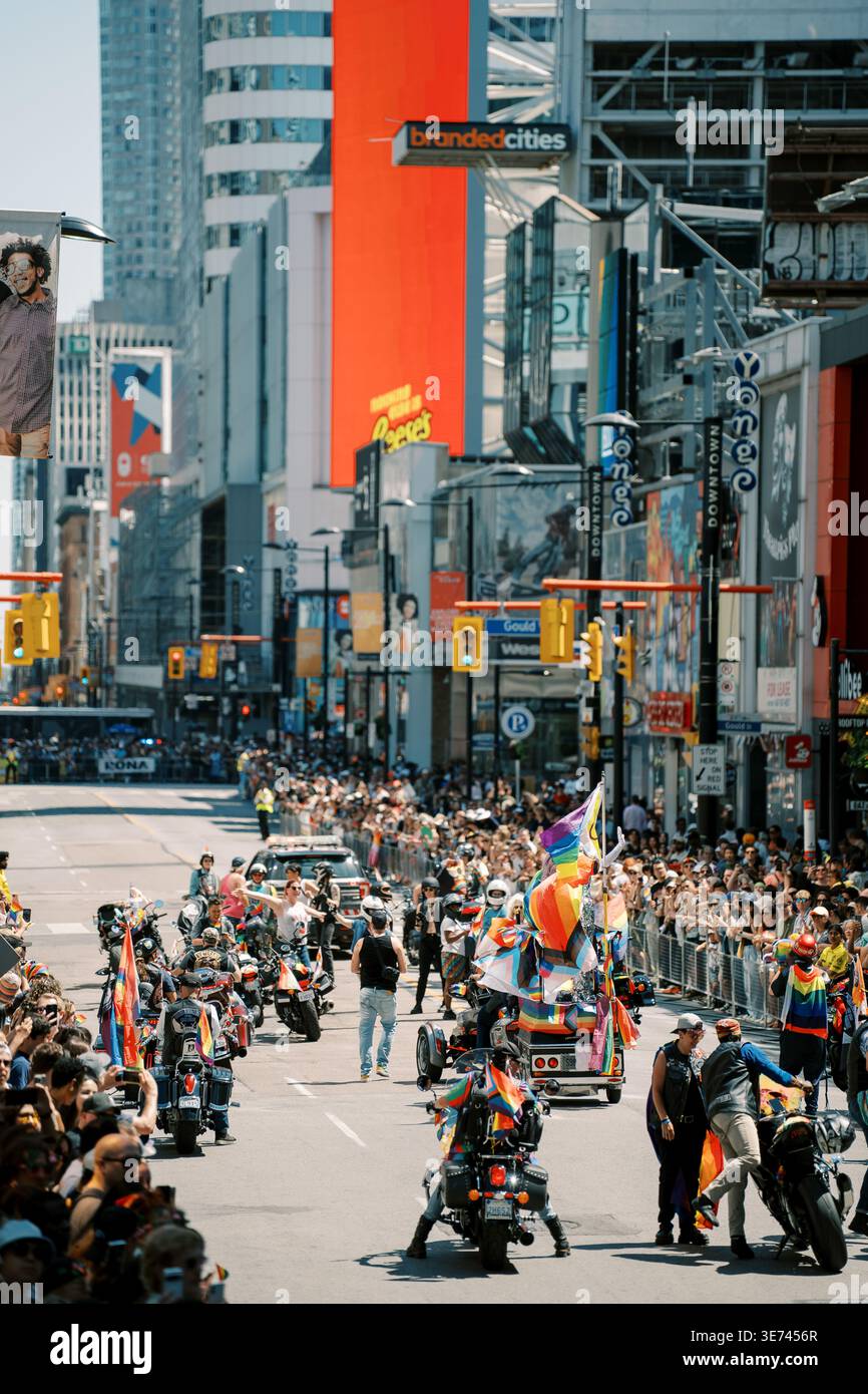 Toronto, Canada - June 29, 2025: Procession Of Motorbikes Skillfully ...