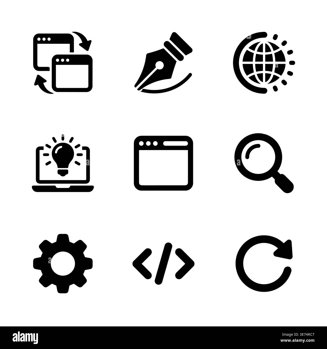 Web development and design vector icons set in black color Stock Vector