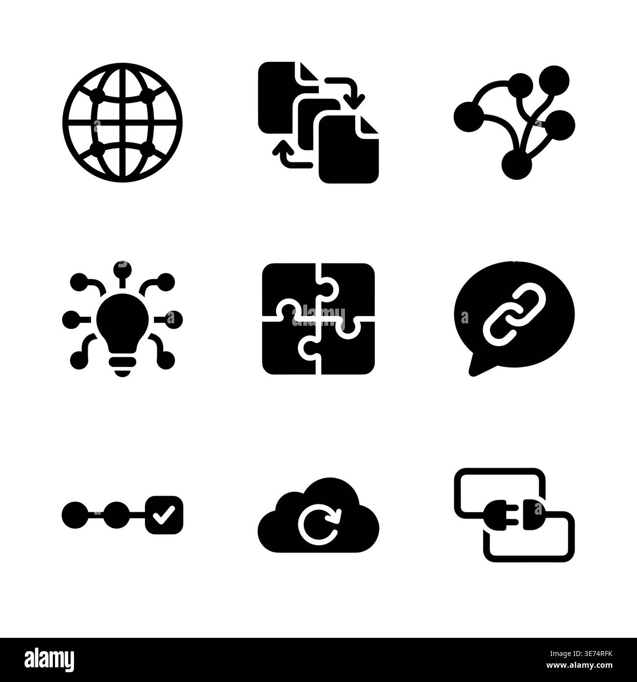Data Network and Connectivity Black Glyph Icon Collection Set Stock Vector