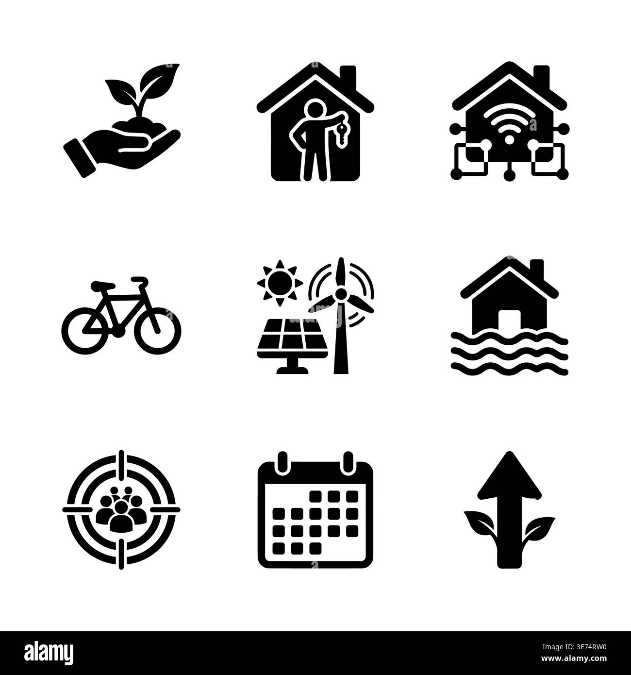 Set of black glyph icons about environment and ecology Stock Vector