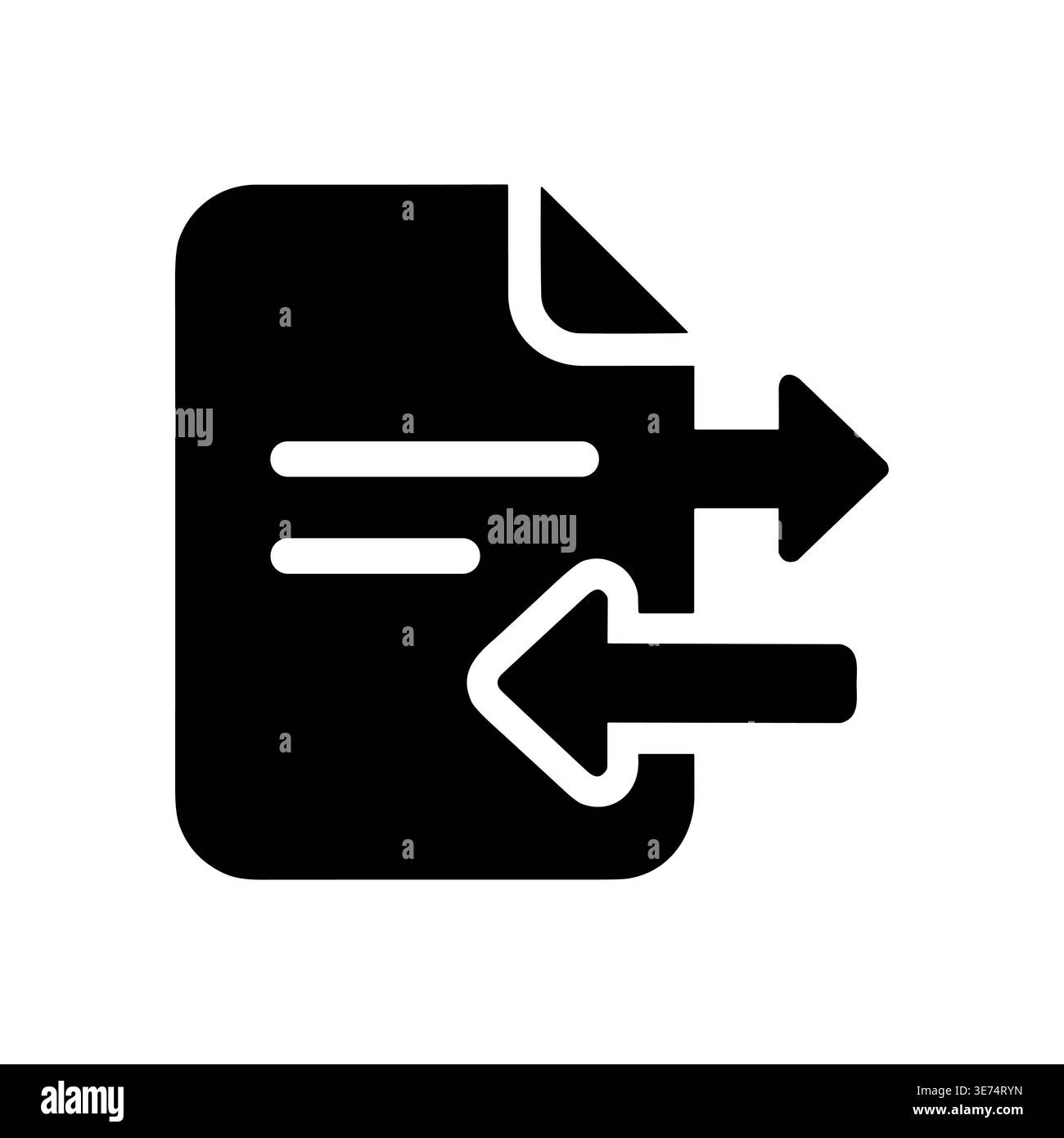 Black glyph icon of data transfer document Stock Vector
