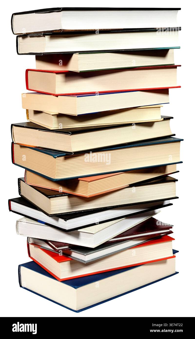 High stack of books isolated on white background Stock Photo