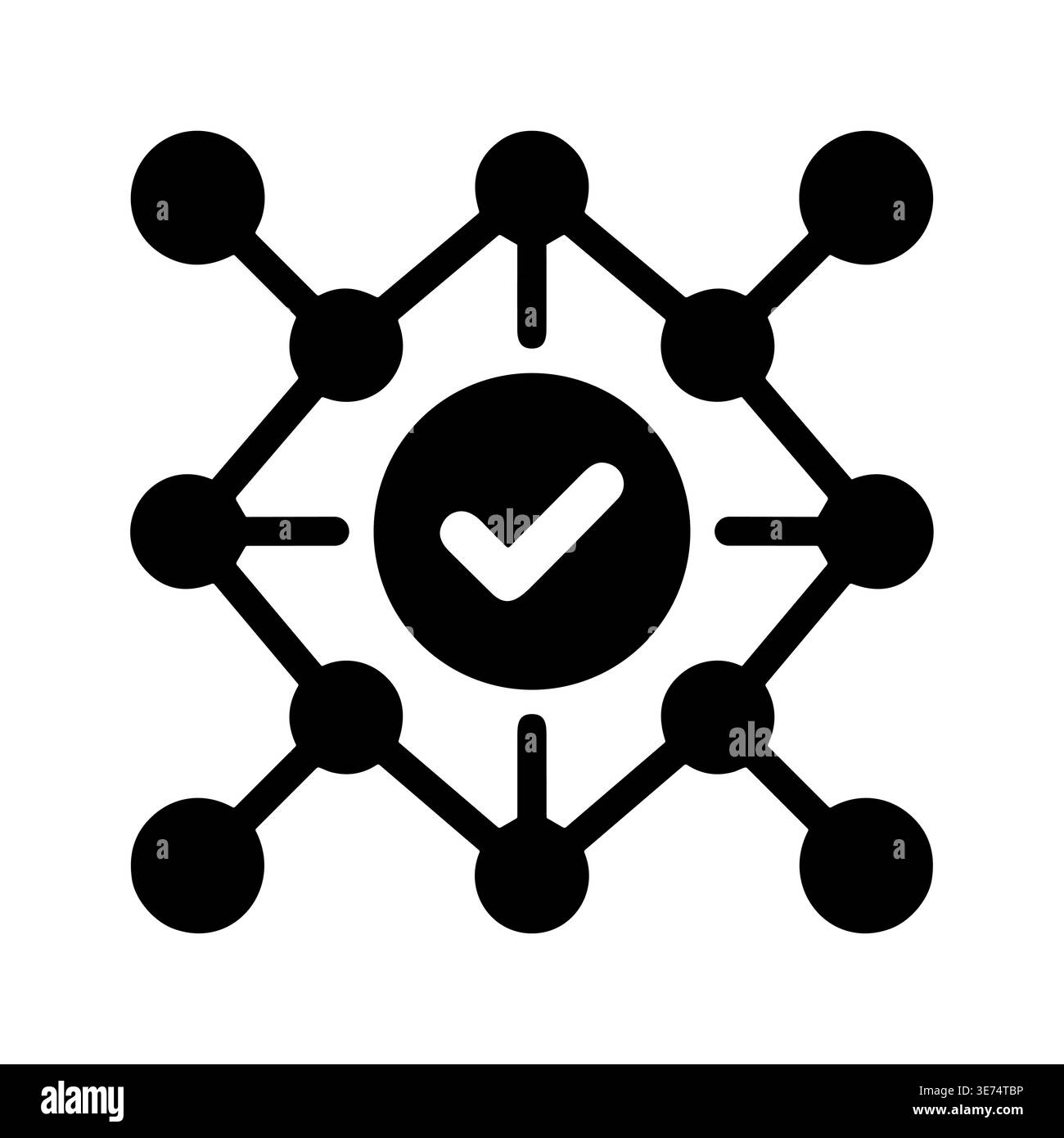 Decentralized verification network icon with checkmark, simple vector glyph Stock Vector