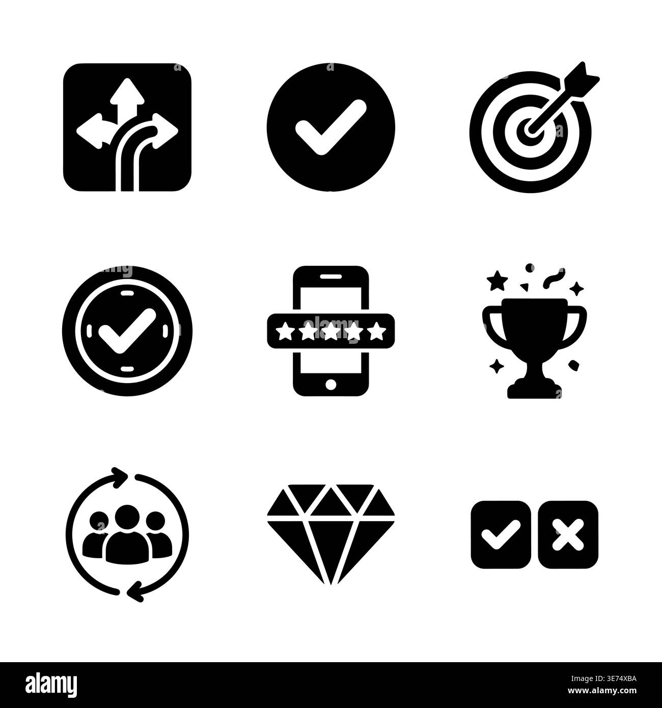Solid icon set, business success elements, vector graphic style Stock Vector