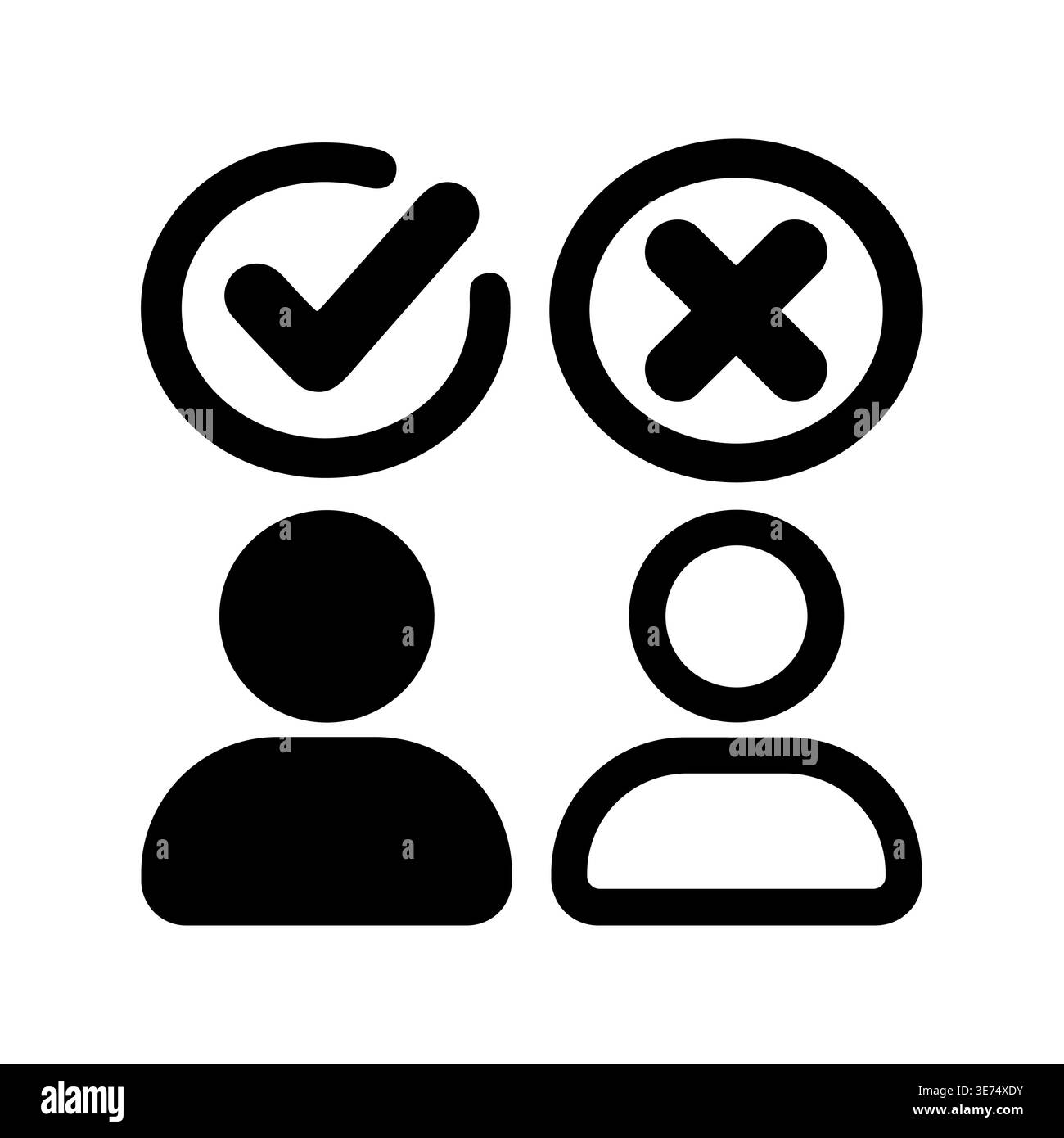 Black and white user accept decline icon vector illustration Stock Vector
