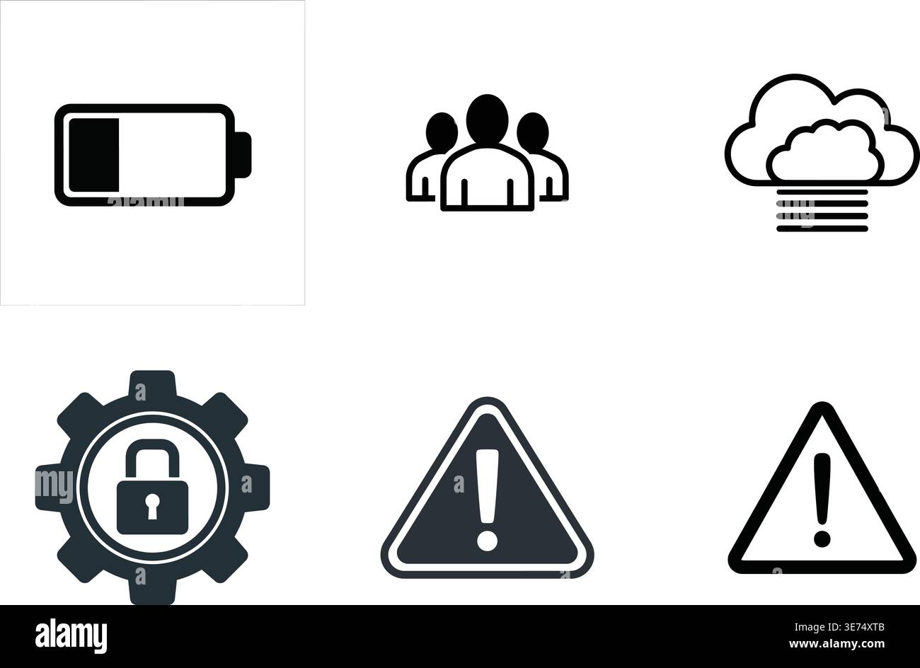 Business System Security and Alert Icon Set on White Background Stock Vector