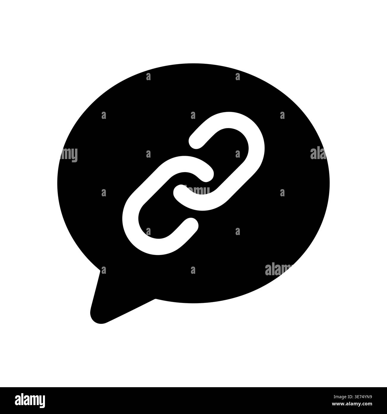 Black speech bubble with white chain link icon inside Stock Vector