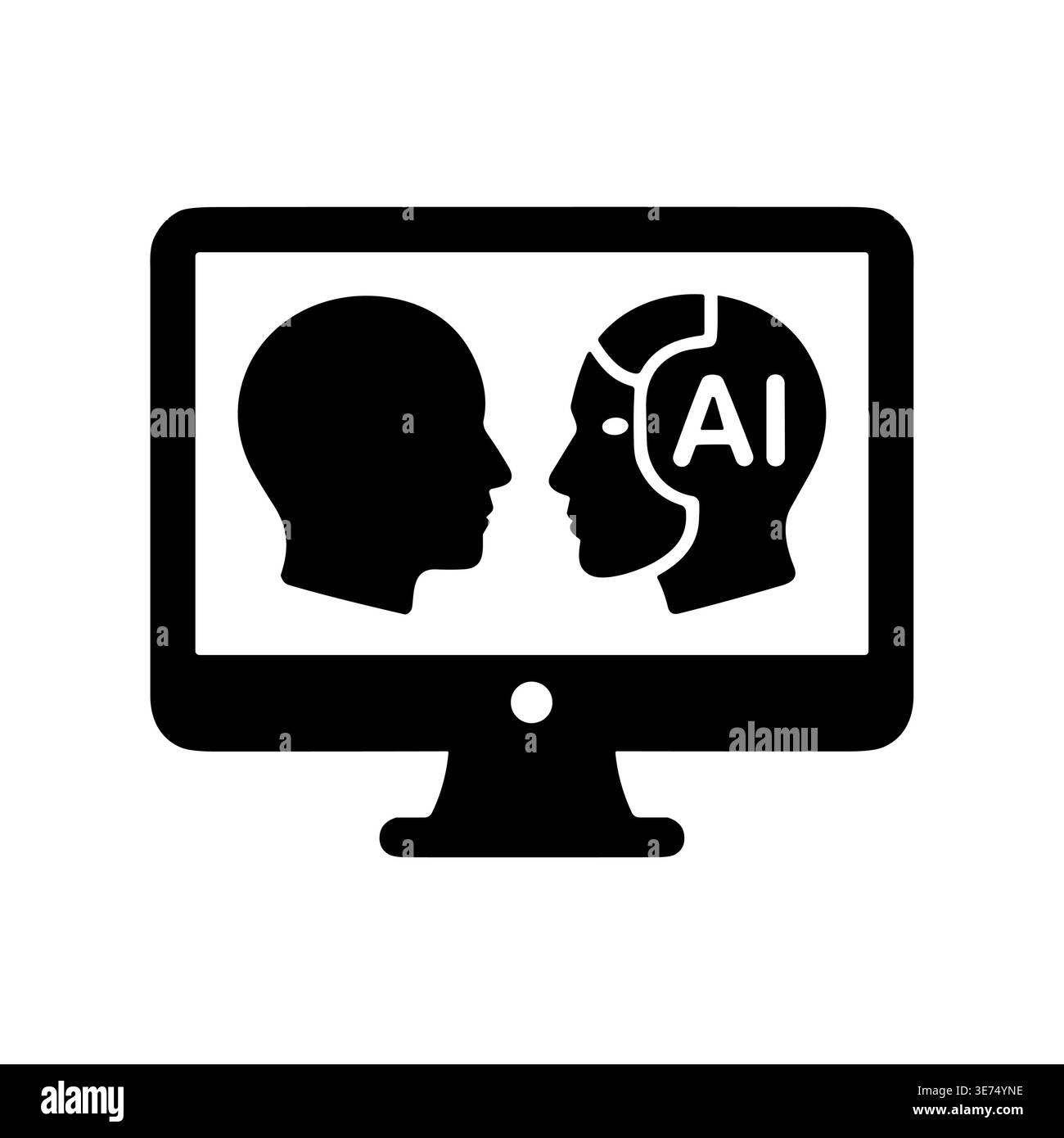 Human versus AI concept shown on computer screen, flat design Stock Vector