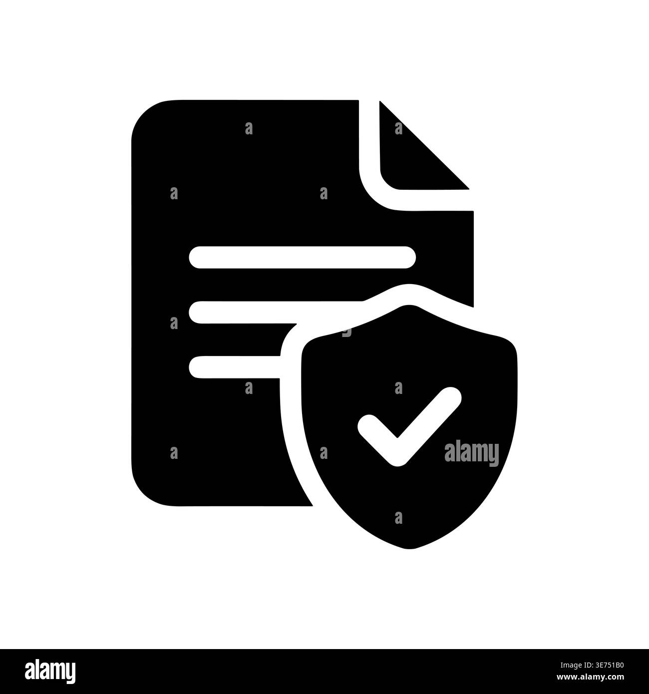 Document security icon, file with shield and checkmark, black glyph Stock Vector