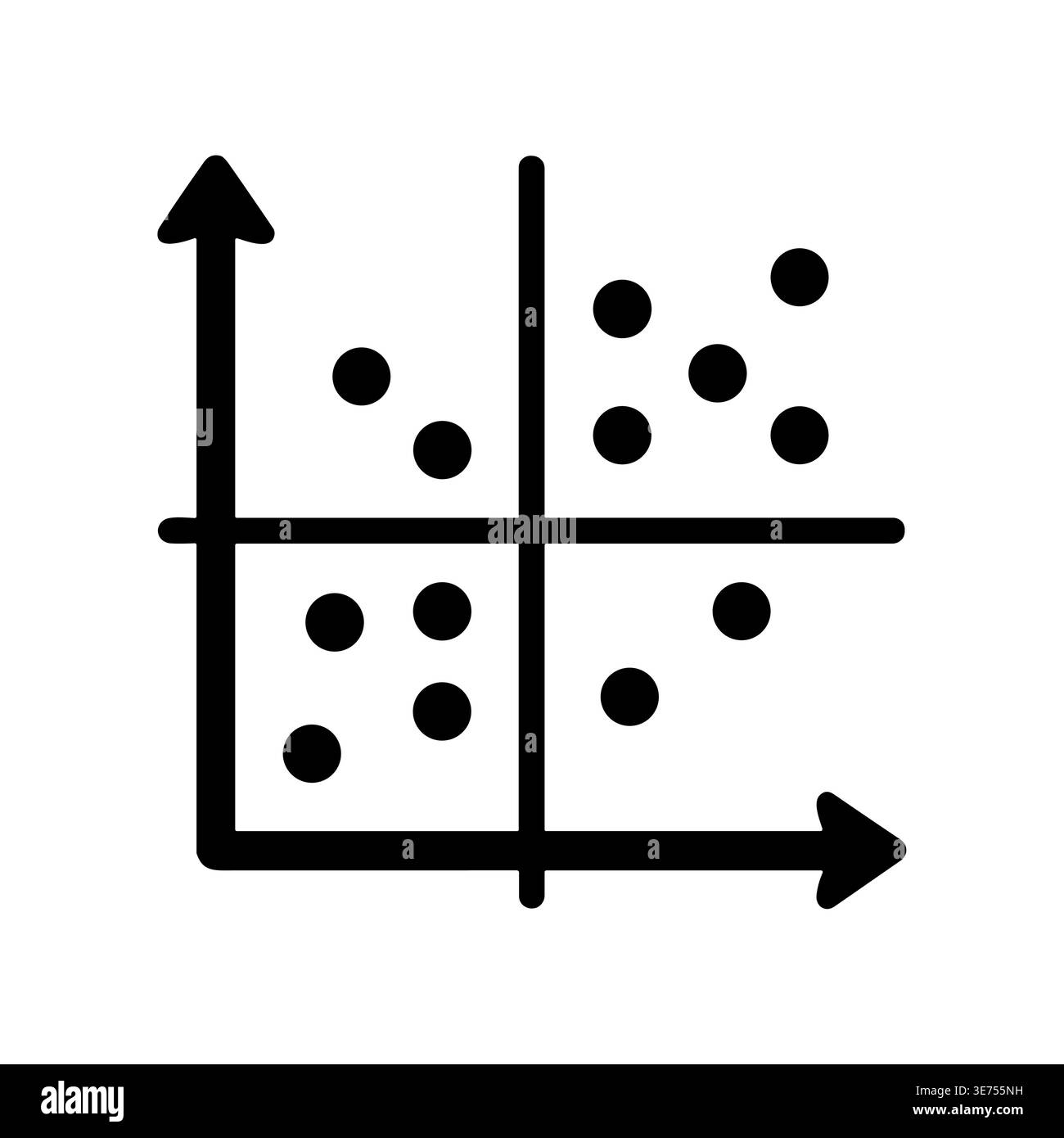 Scatter Plot Diagram with Axis Arrows in Simple Black Style Stock Vector