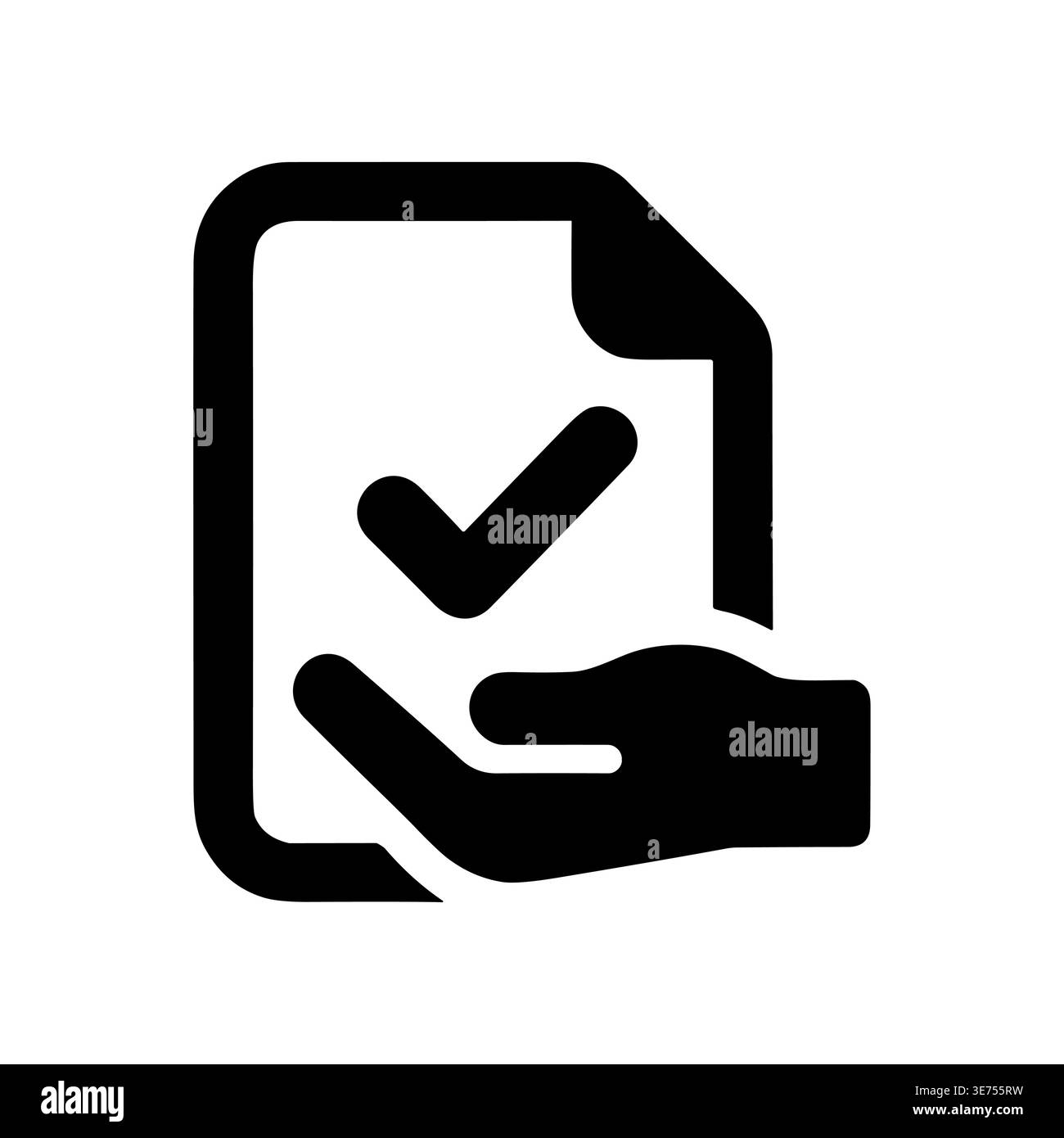 Hand holding document with checkmark icon vector illustration glyph Stock Vector