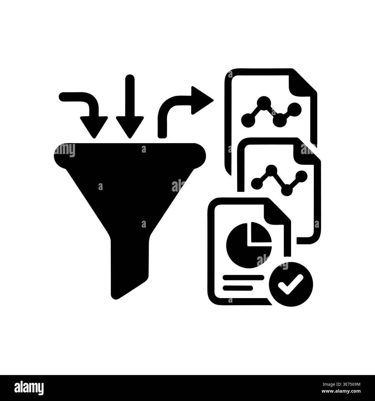 Data Filtering Process Icon, Black and White Vector Illustration Stock ...