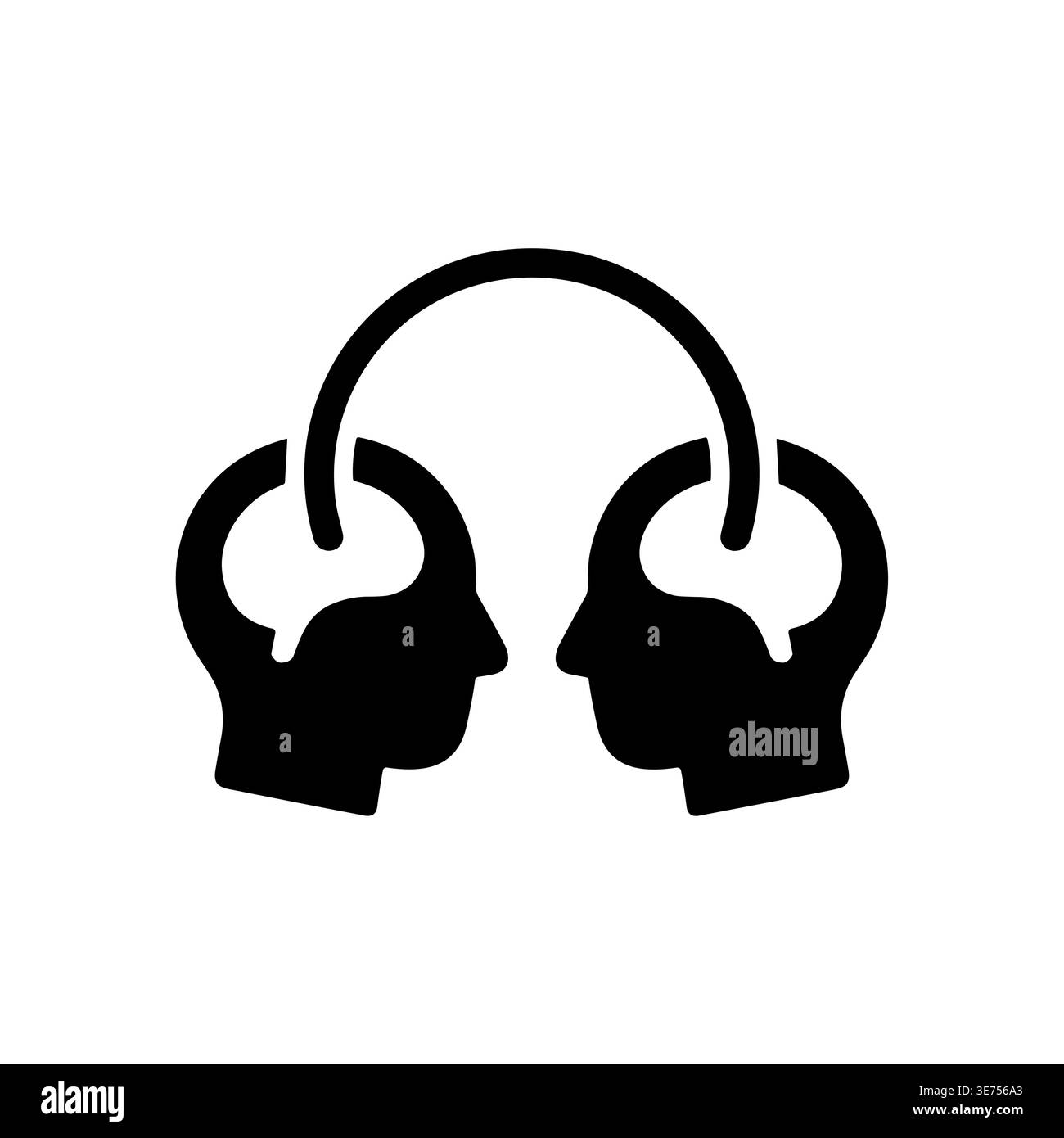 Brainstorming silhouette icon, two heads connected, idea sharing concept Stock Vector