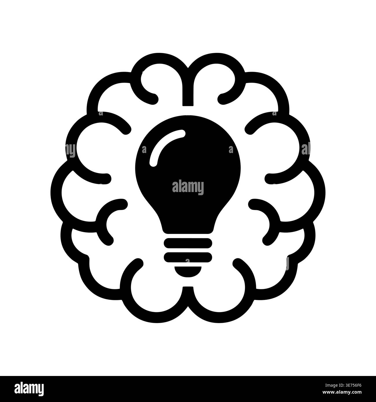 Creative brain with light bulb inside, simple vector icon Stock Vector