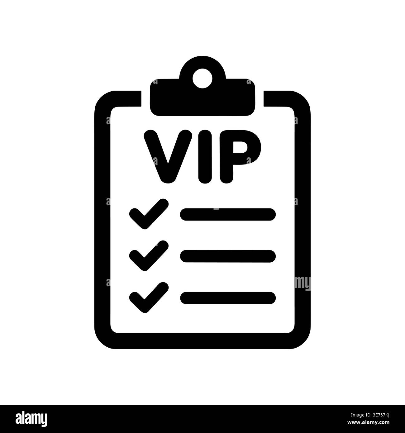 VIP clipboard icon, checklist completed symbol in black outline style ...