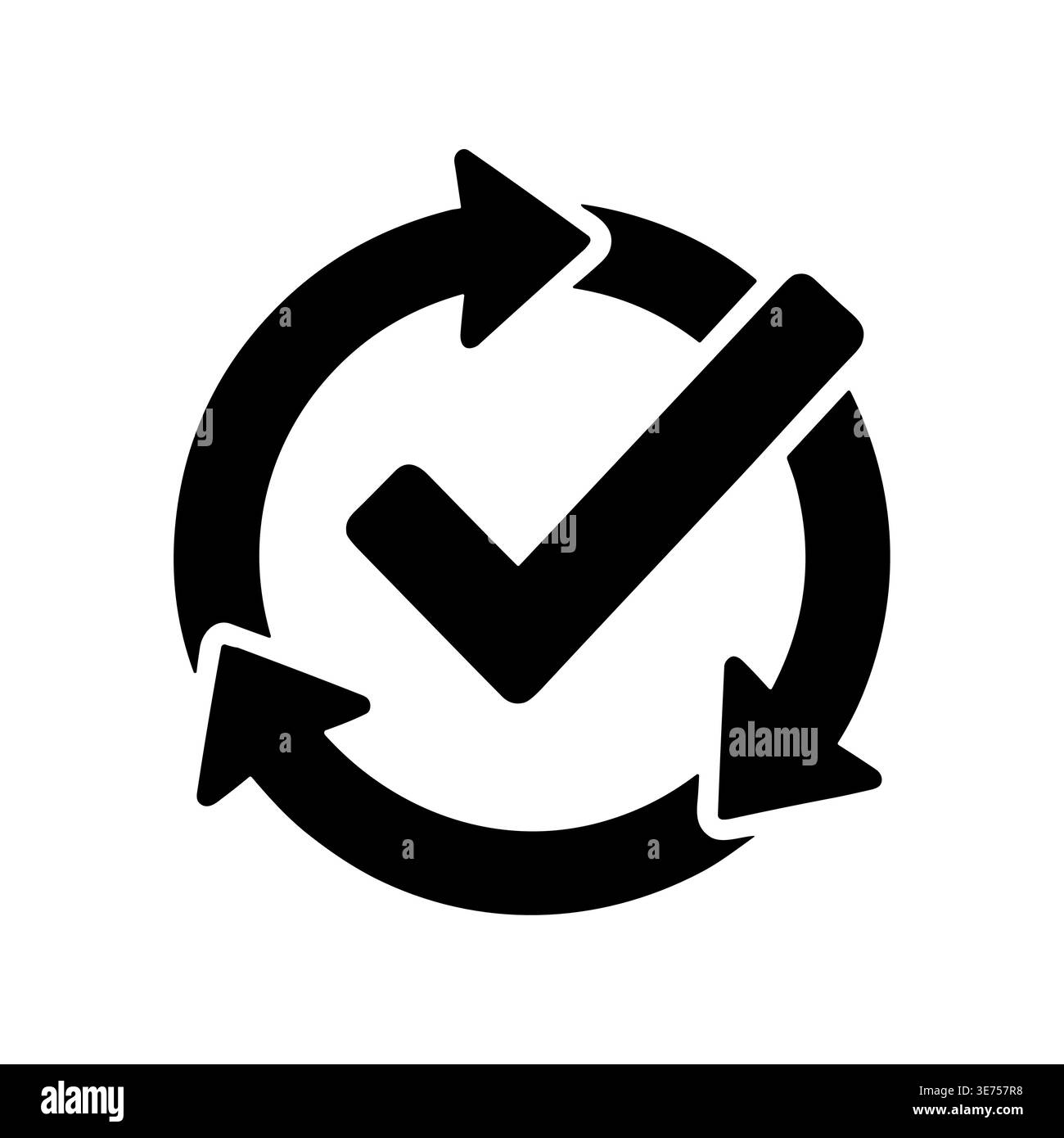 Black continuous process icon with check mark in the center Stock Vector