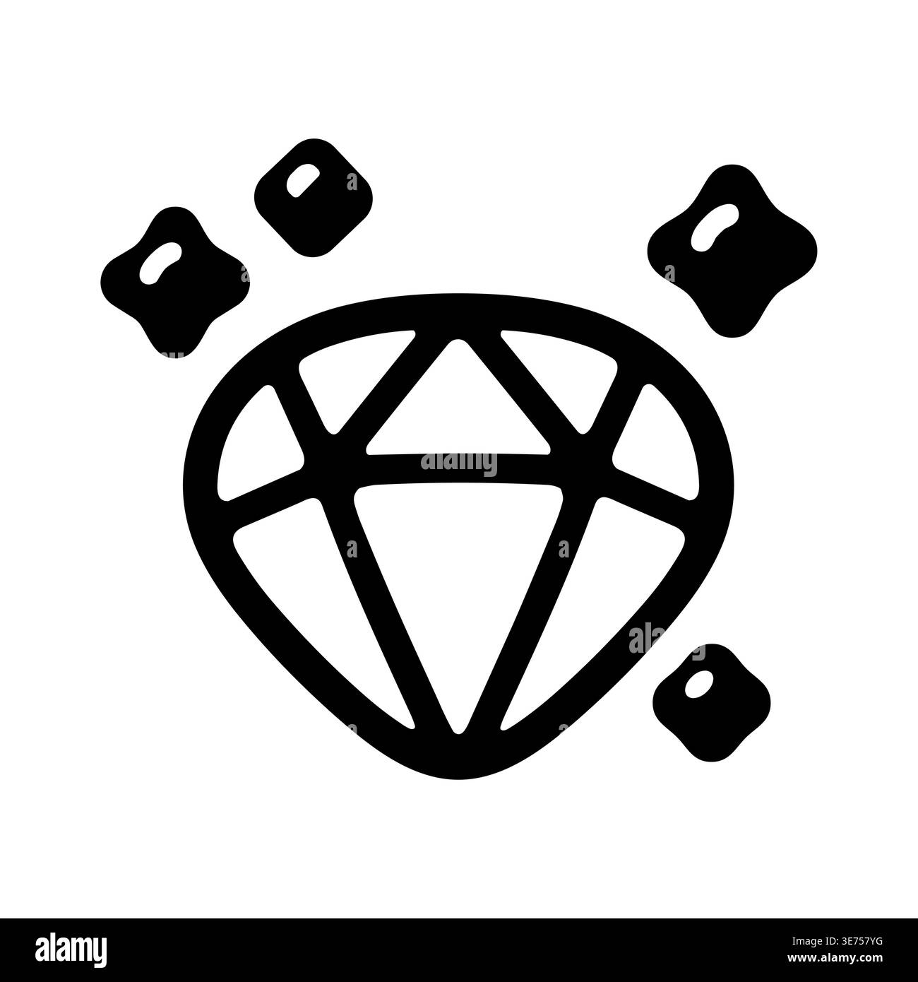 Hand drawn simple black diamond icon with shining effect Stock Vector