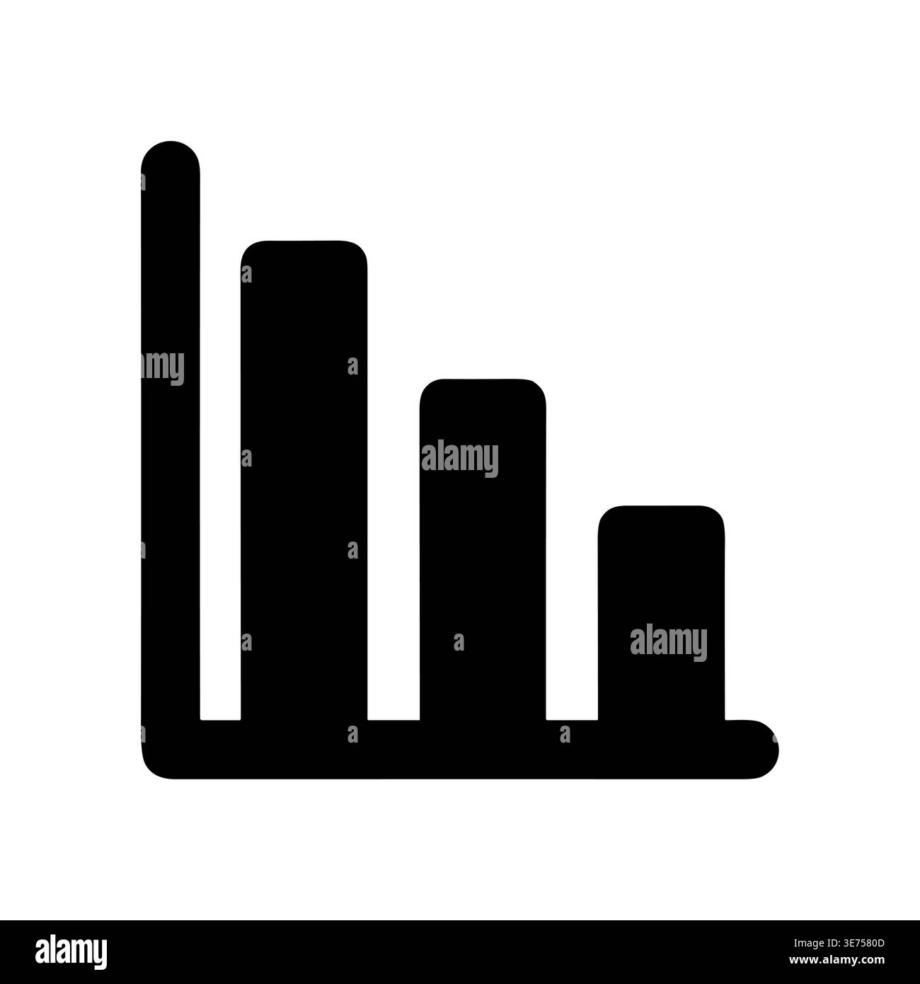 Declining Bar Chart Icon Showing Negative Trend in Black Stock Vector