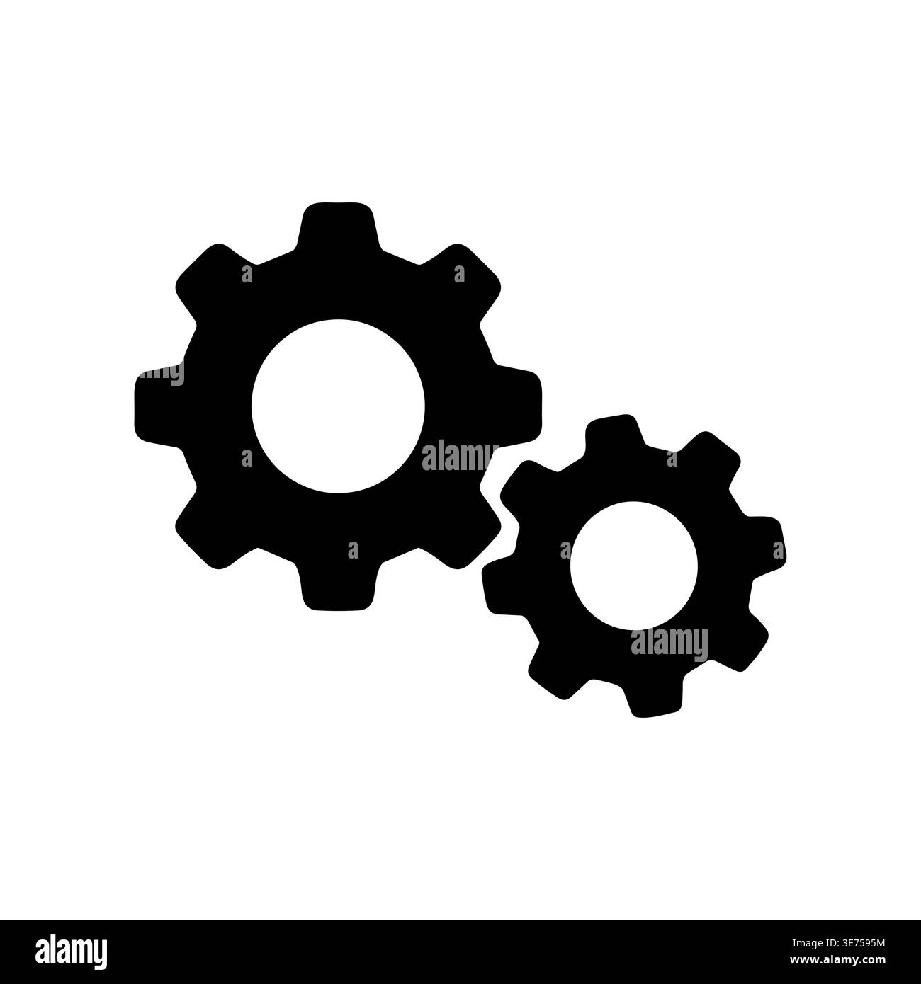 Two Interlocking Black Gears Symbolize Engineering and Process on White Stock Vector