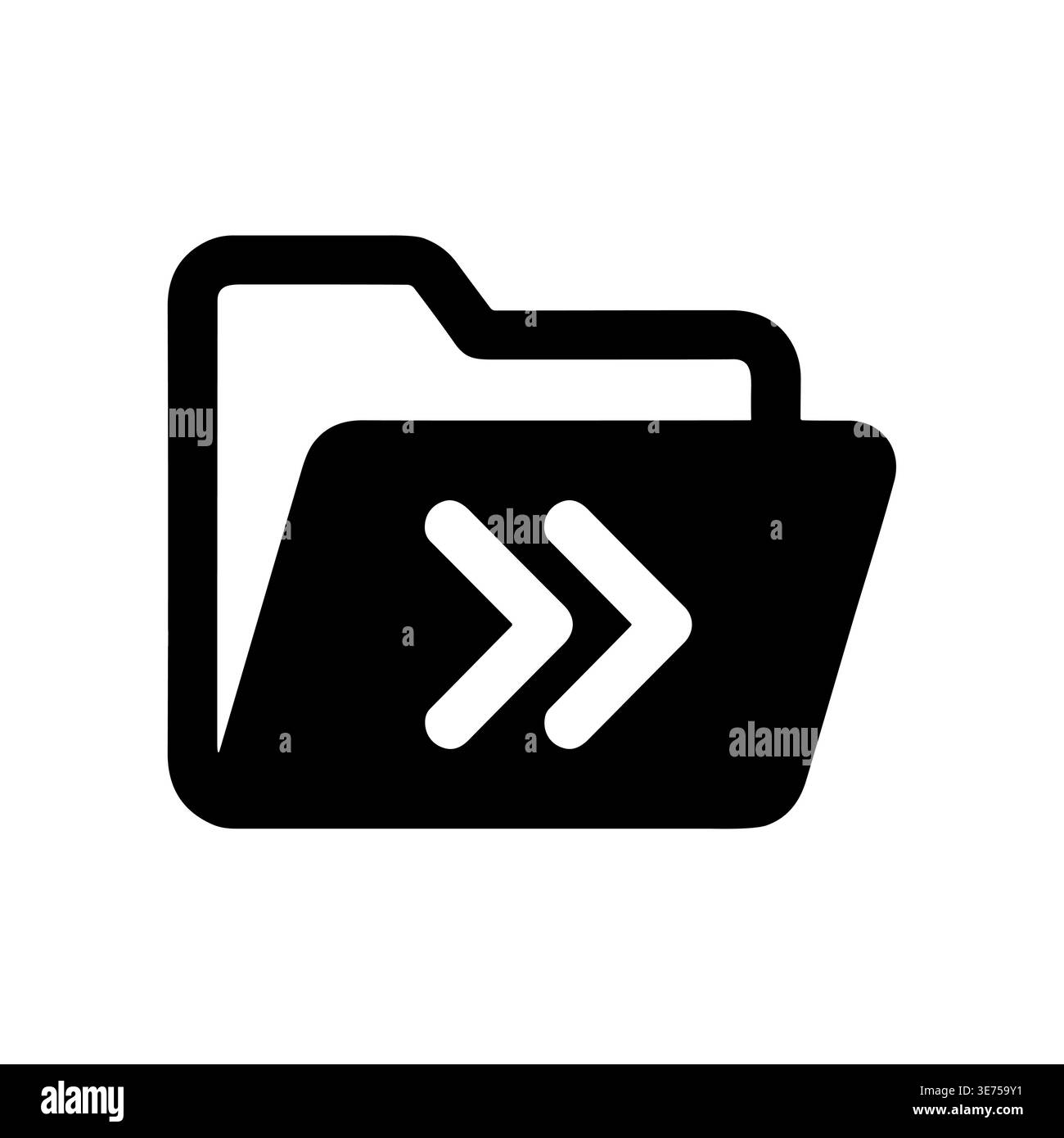 Black folder icon with double right arrow, file transfer Stock Vector