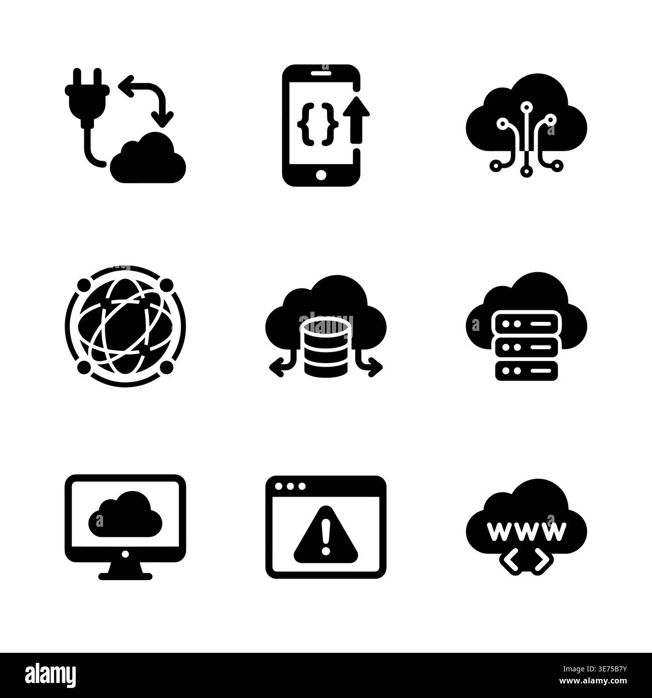 Cloud computing and networking glyph icon set vector illustration Stock Vector
