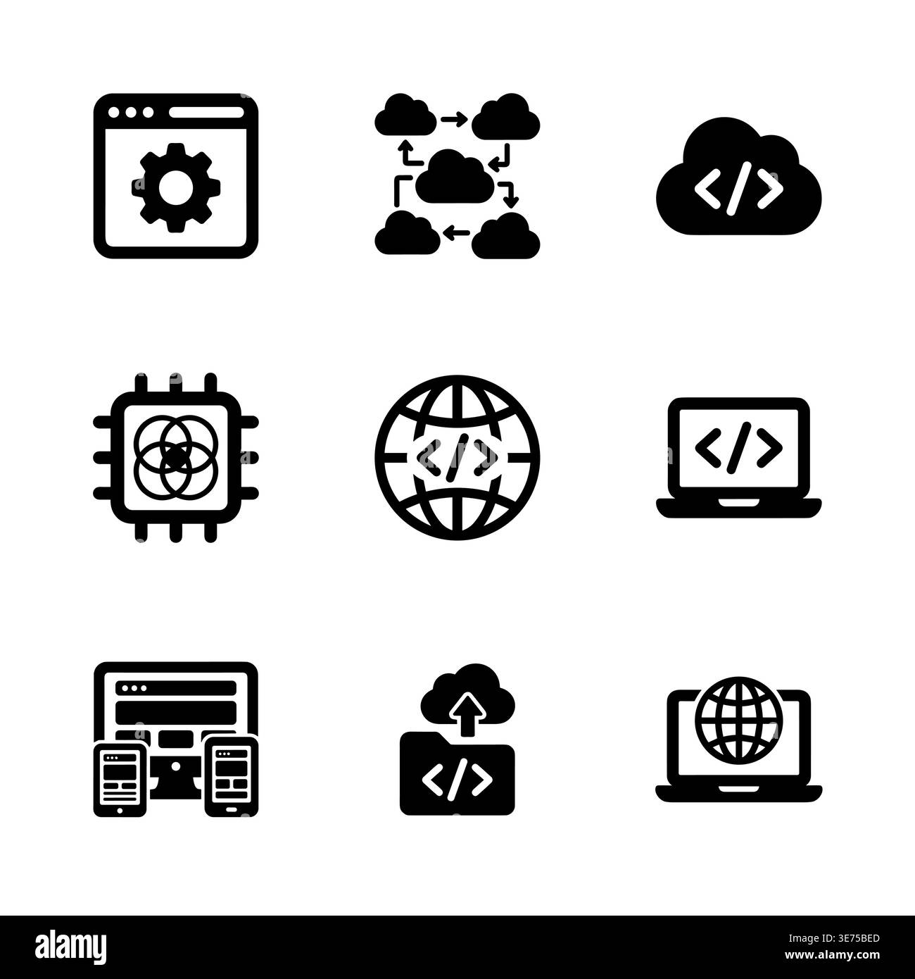 Collection of Programming and Development Icons in Simple Black Style ...