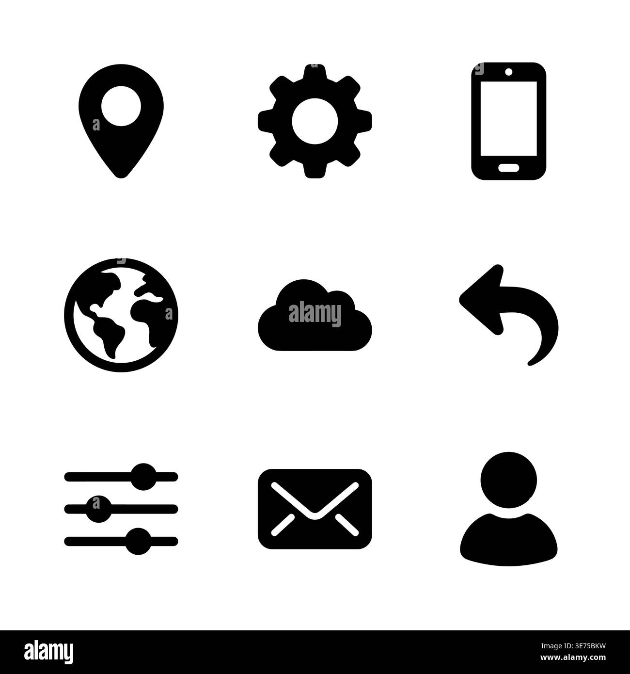 Set of universal basic solid interface icons, glyph style Stock Vector