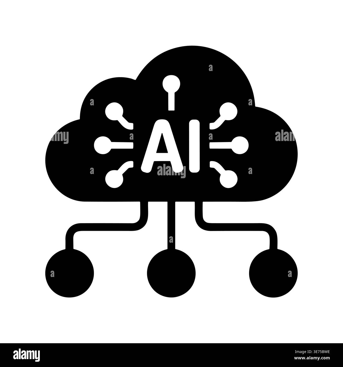 AI in Cloud Network Icon in Solid Style Vector Stock Vector