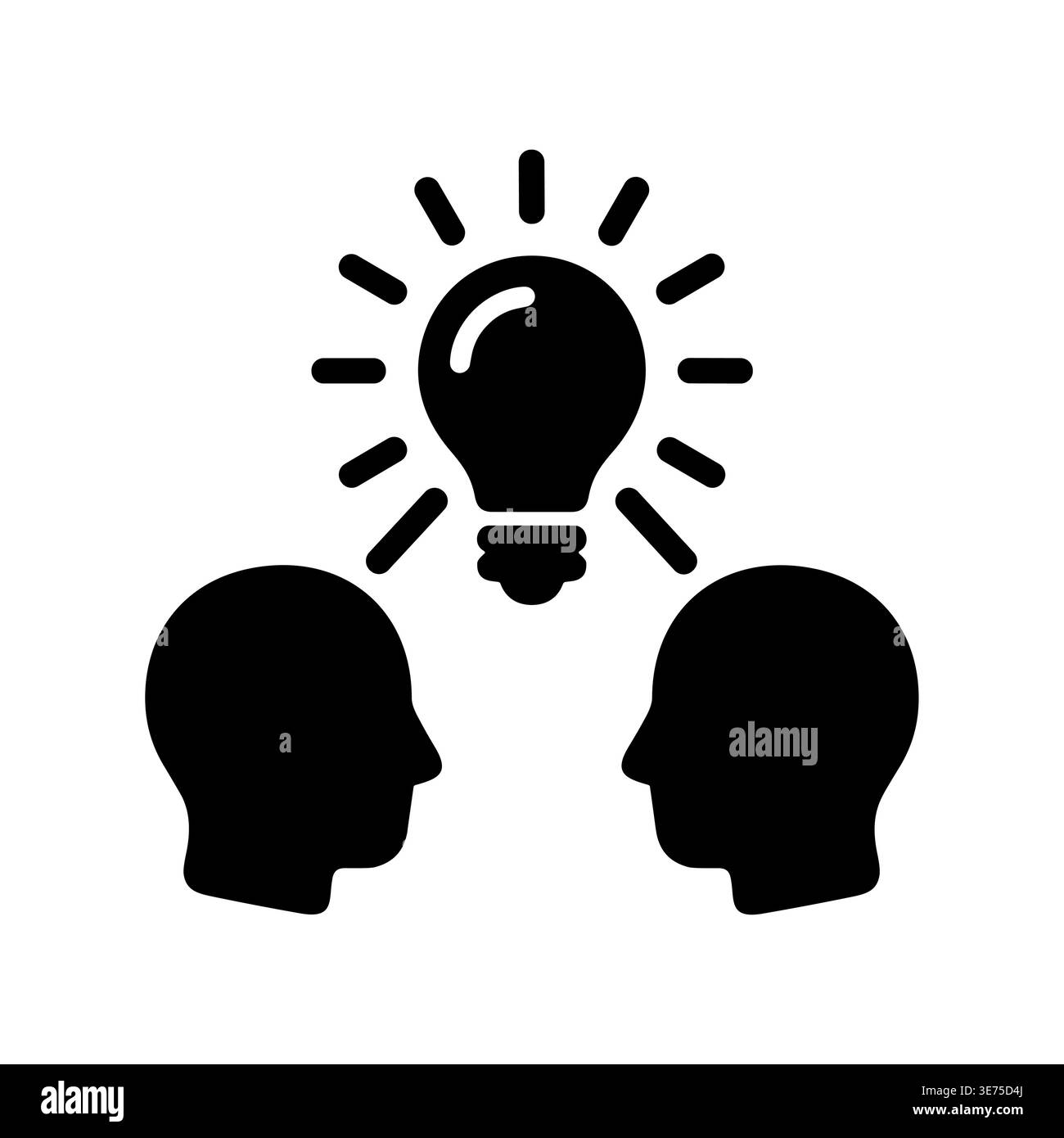 Brainstorming Icon: Two Heads Under a Glowing Lightbulb, Idea Generation Stock Vector