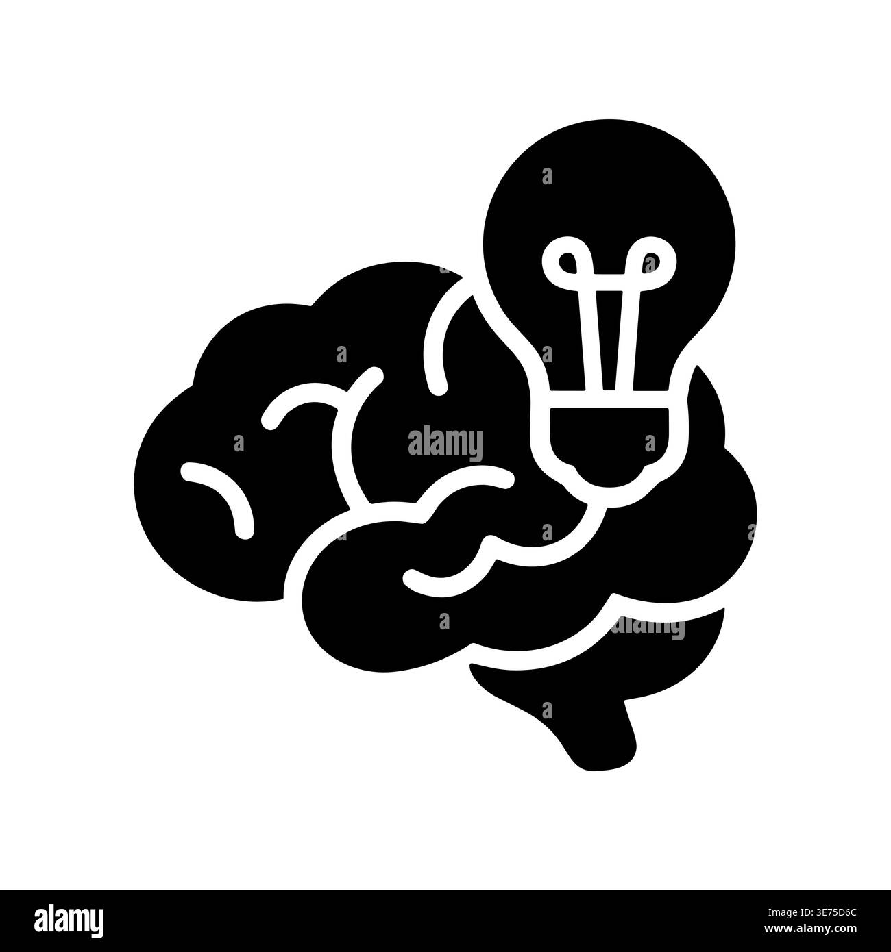 Brain with Light Bulb Solid Icon Representing Idea Generation Stock Vector