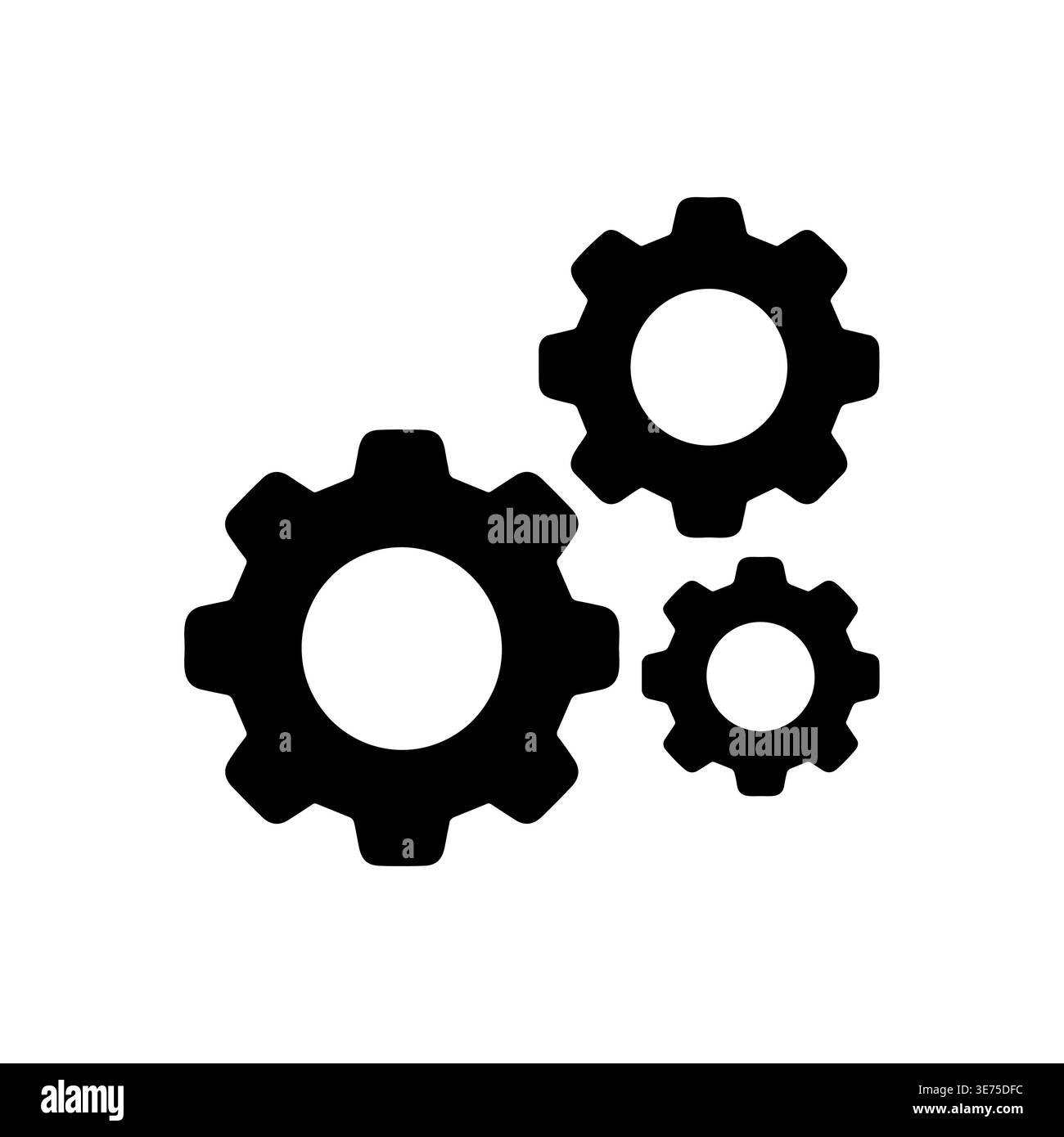 Three gears meshing, connecting, and working together black vector illustration Stock Vector
