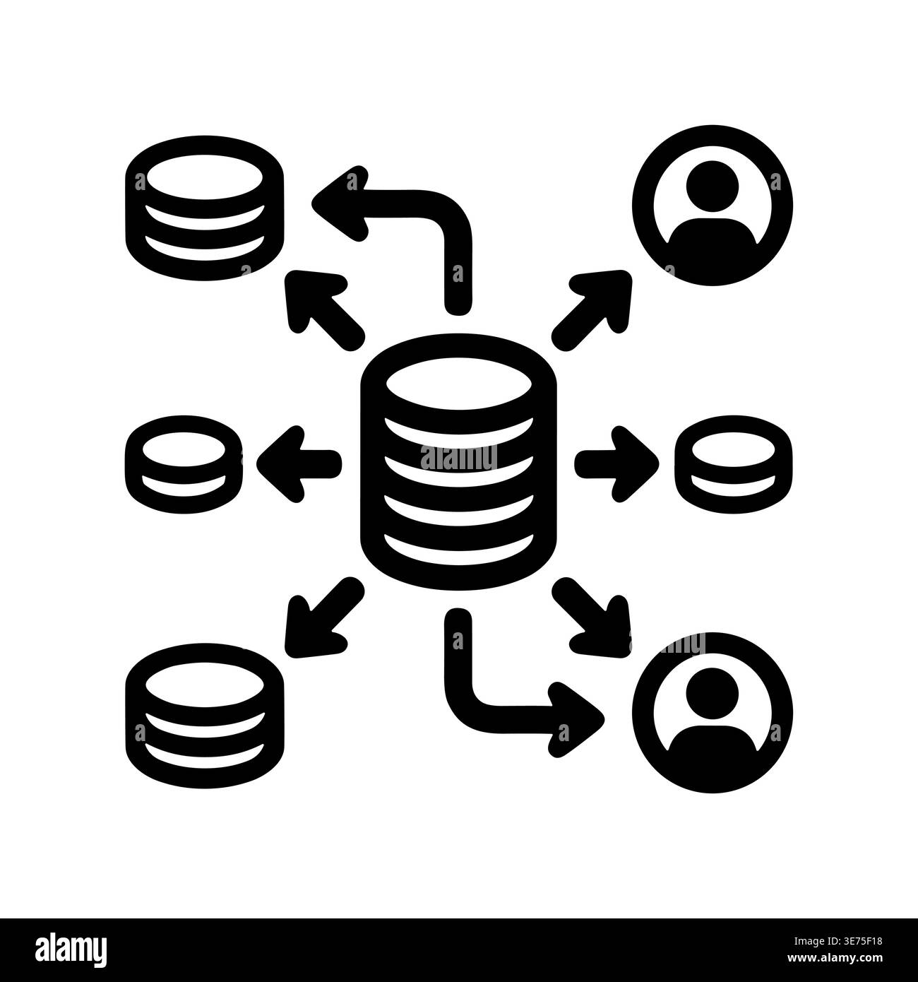 Data Distribution Network Icon, Black and White Vector Illustration Stock Vector