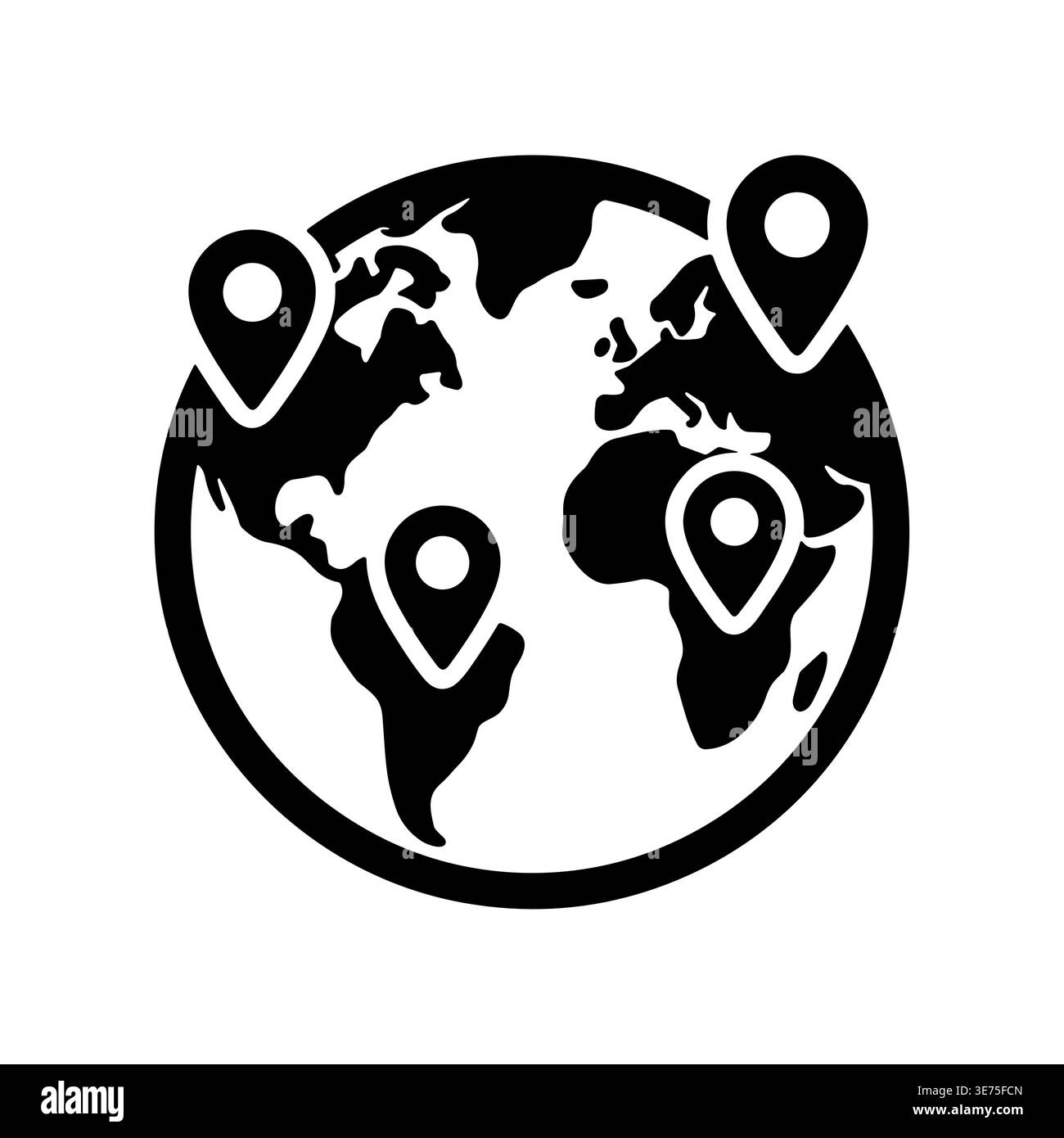 Earth globe icon with location pin pointers, flat vector design Stock Vector
