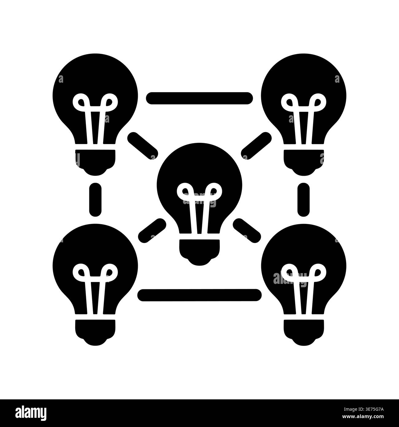 Creative idea network, brainstorming session, communication technology black glyph icon Stock Vector