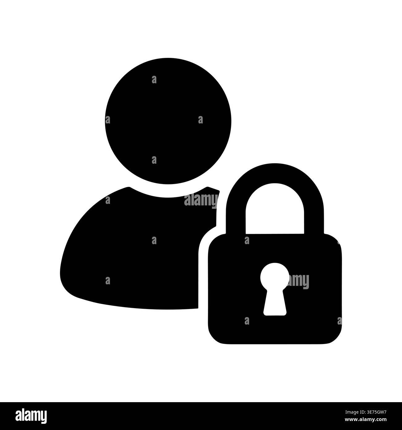 User profile with padlock, account security black glyph icon Stock Vector