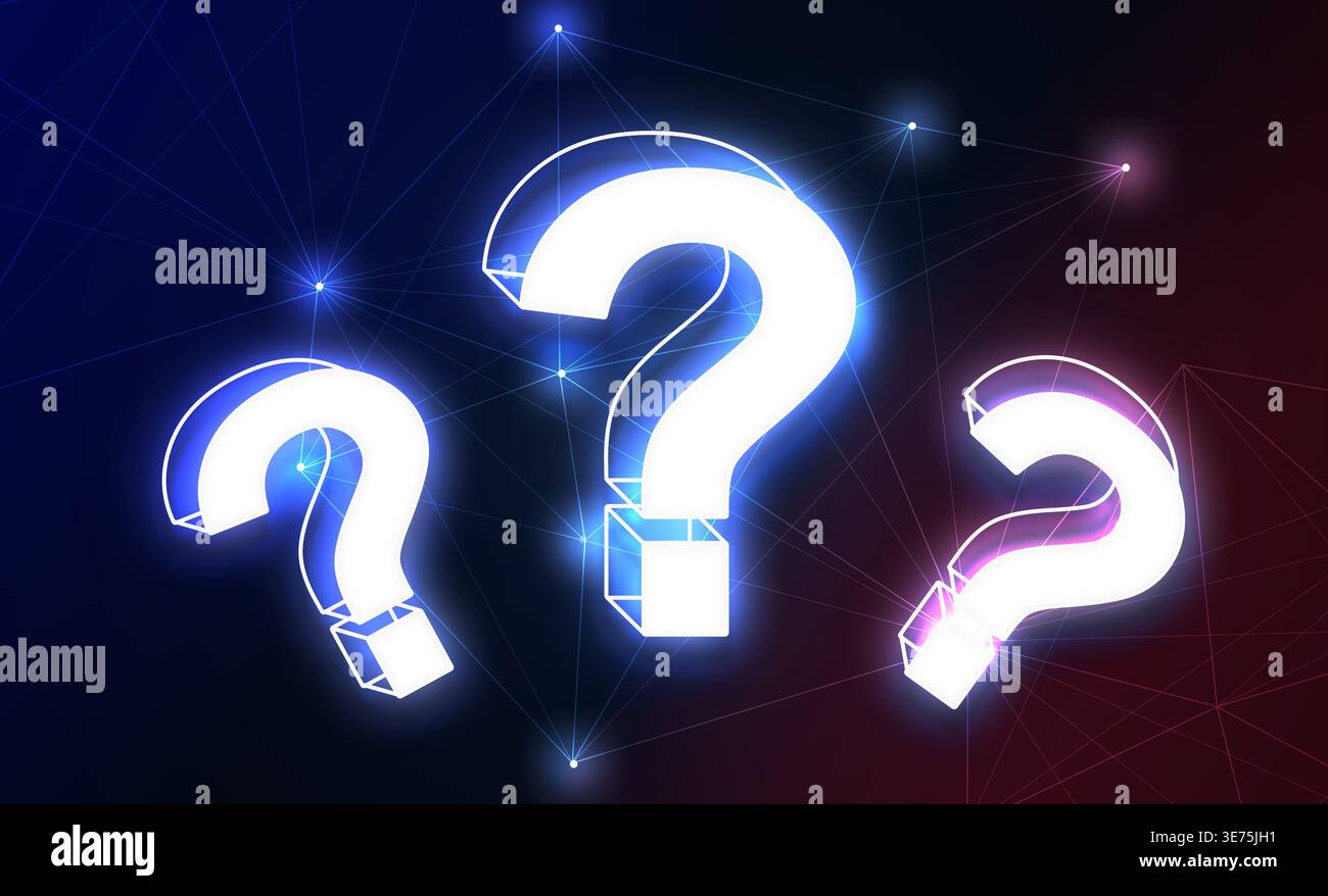 Question marks and plexus pattern on blue and red background Stock Photo