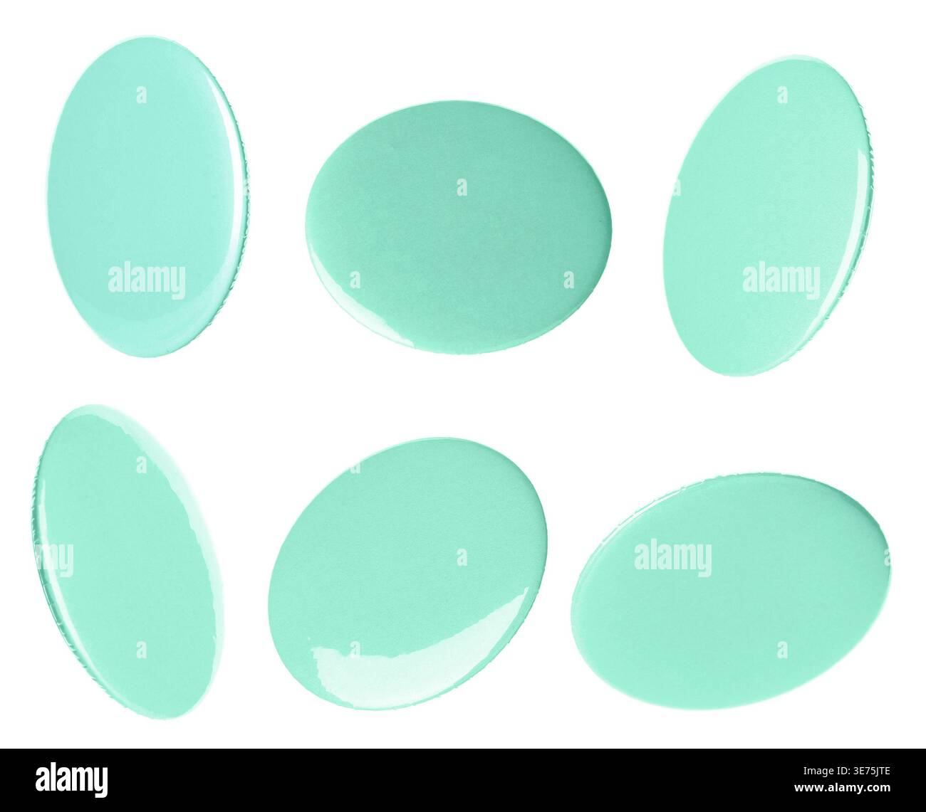 Many turquoise button badges isolated on white, set Stock Photo