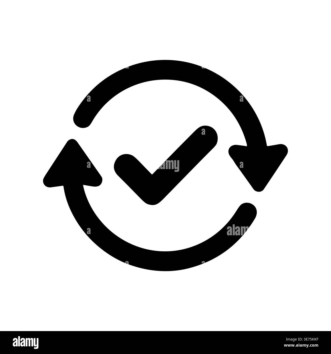 Rotating arrows with check mark vector icon, synchronization concept Stock Vector