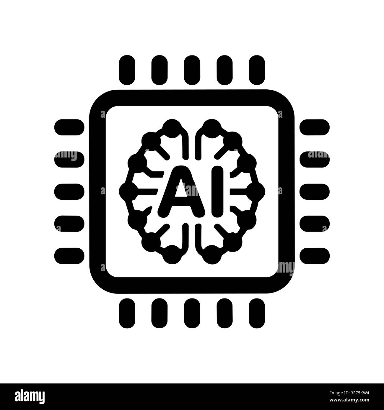 AI chip icon, artificial intelligence concept, microprocessor, black and white Stock Vector