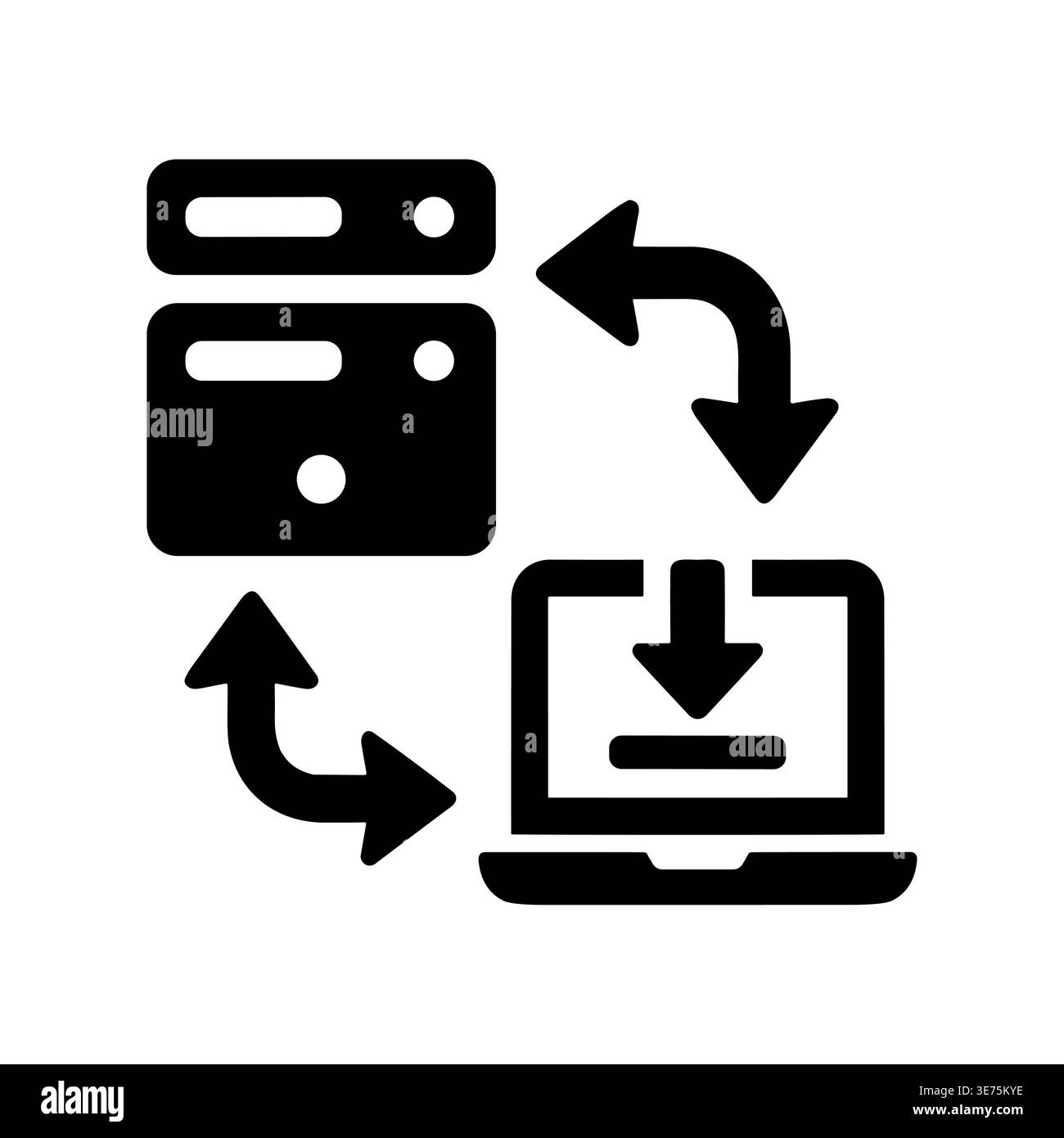 Data synchronization process icon with server and laptop glyph Stock Vector